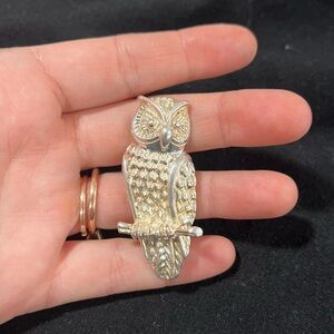 Vintage Sterling Silver Owl Brooch